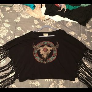 Ralph Lauren cow skull fringe sweater poncho